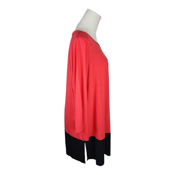 Susan Graver 1X Pink Black Colorblock Tunic Top Stretch Knit 3/4 Sleeve Blouse - Picture 4 of 6
